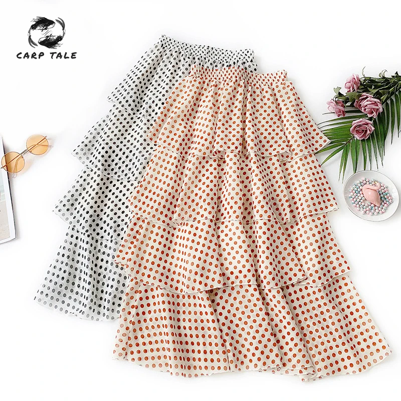 

Korean version of the retro wave point multi-layer cake skirt ins super fire skirt chiffon high waist half-length fairy skirt