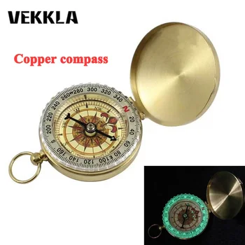 

VEKKLA Compass New Outdoor Camping Hiking Portable Pocket Brass Gold Color Copper Compass Navigation with Noctilucence Display