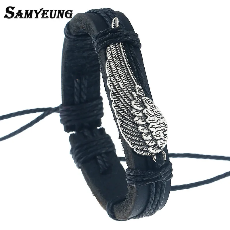 

Vintage Angel Wing Leather Bracelets Male Charm String Bracelet Men Braclet Women Braslet Femme Turkish Boho Jewelry