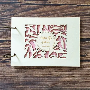 

Personalized Rustic Wedding Guest Book Custom Wood Wedding Memory Book Album Engagement Anniversary Gift Laser Cut Art