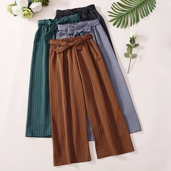 

Women Sashes High Waist Wide Leg Pants Summer Loose Striped Trousers Fashion Women Flat Summer Autumn Casual Pants New