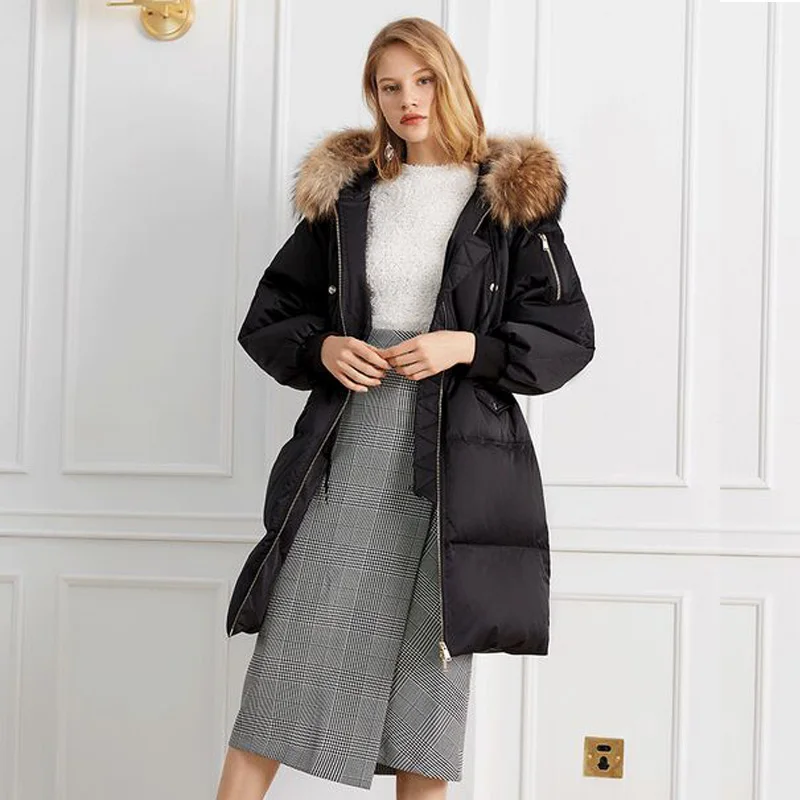 Высокое качество, натуральный мех енота, зимняя куртка для женщин, белый утиный пух, куртка, женские пальто, свободные, теплые, плюс размер, парка