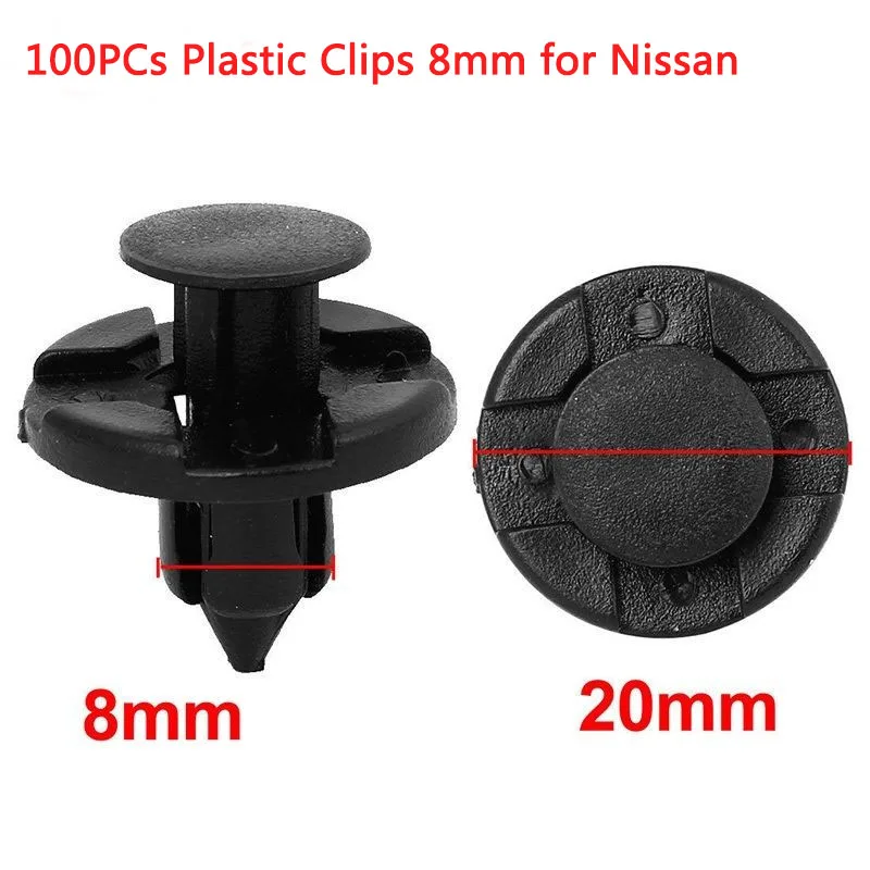 100pcs Plastic Rivet Fastener Mud Flaps Bumper Fender Push Clips 8mm For Nissan