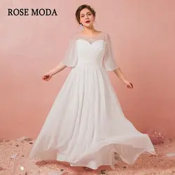 Роза Moda Boho Плюс Размеры свадебное платье 2019 с рукавами пляж плюс Размеры Свадебные платья Приём платья Реальные фотографии