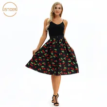 ISTider 3D с рисунком вишни черная юбка Для женщин Летняя одежда мягкий полиэстер сексуальные юбки Высокая Талия Повседневное юбки Кнопка уличная