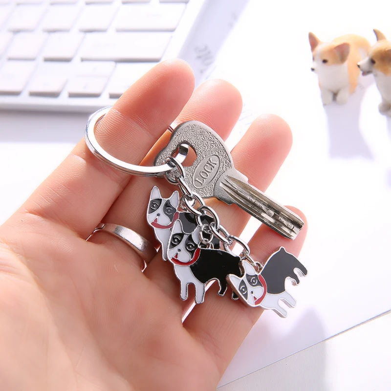 Металлический брелок для ключей с собакой такса терьера мопса брелок для ключей подарок с помпоном для женщин сумка для девушек брелок Подвеска ювелирные изделия