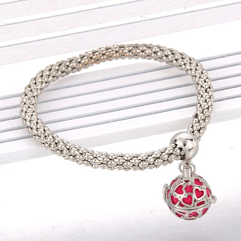 

Love ball Pendant Bracelet Essential Oil Diffusing Bangles Silver Charm Bracelets Popcorn Chain Jewelry Aromatherapy Locket