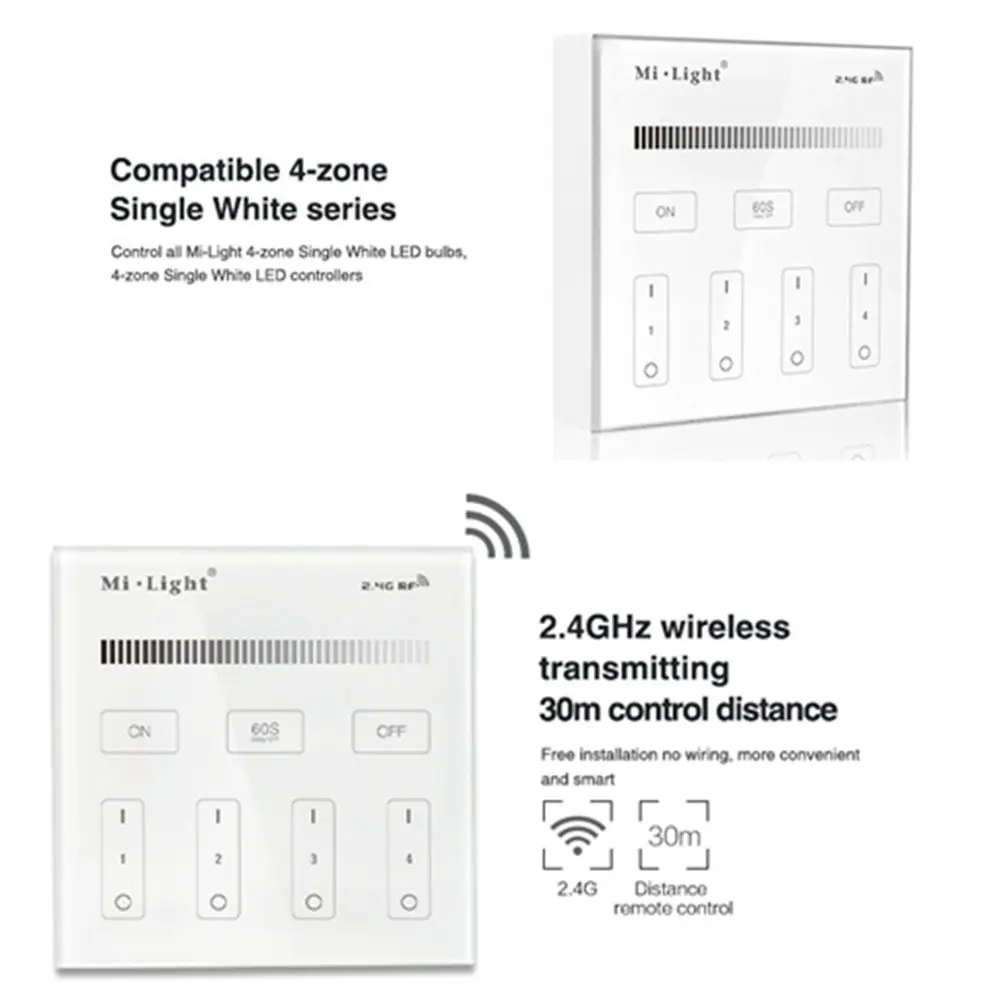 

Mi Light Panel Controller 2.4G RF Touch Screen Control DIM For LED Strip Bulb 4-Zone Brightness Dimming Smart Remote B1