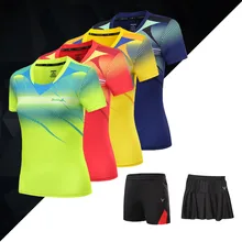 Adsmoney Женская/Мужская теннисная рубашка одежда для бадминтона дышащая спортивная рубашка+ теннисная юбка шорты костюм