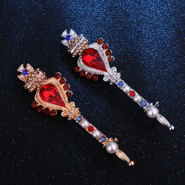 

New Fashion Retro Crown Cross Red Rhinestone Pins and Brooches Little Magic Wand Lapel Pin Brooch Shirt Men Clothing Accessories