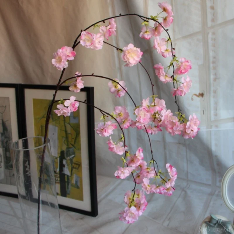Натуральный вертикальный Шелковый цветок вишни для свадебного украшения DIY вишневые деревья искусственный букет цветов большого размера 1 шт. украшение - Цвет: Deep Pink