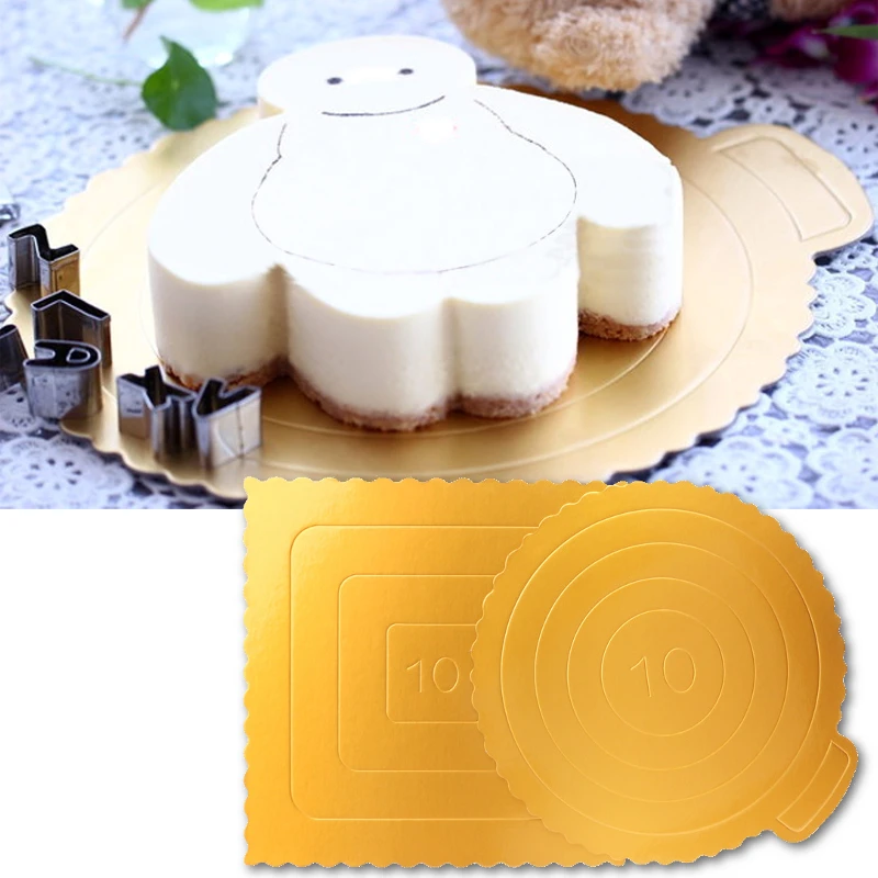 

10 inch Gold Round Square Disposable Mousse Cake Paper Boards Dessert Displays Tray Decor Birthday wedding cakes Supplies