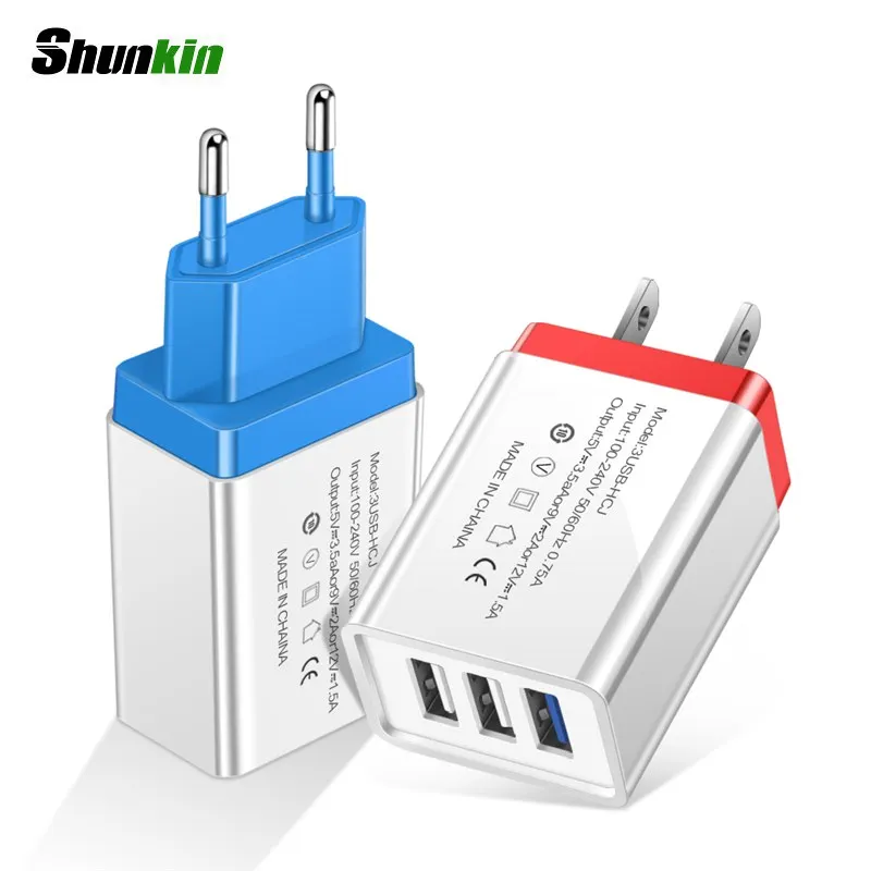 

USB Chareger 5V 2A EU Plug 3 USB Adapter Mobile Phone Wall Charger Device Fast Charging For iPhone XS XR 7 8 iPad Samsung S9 S10