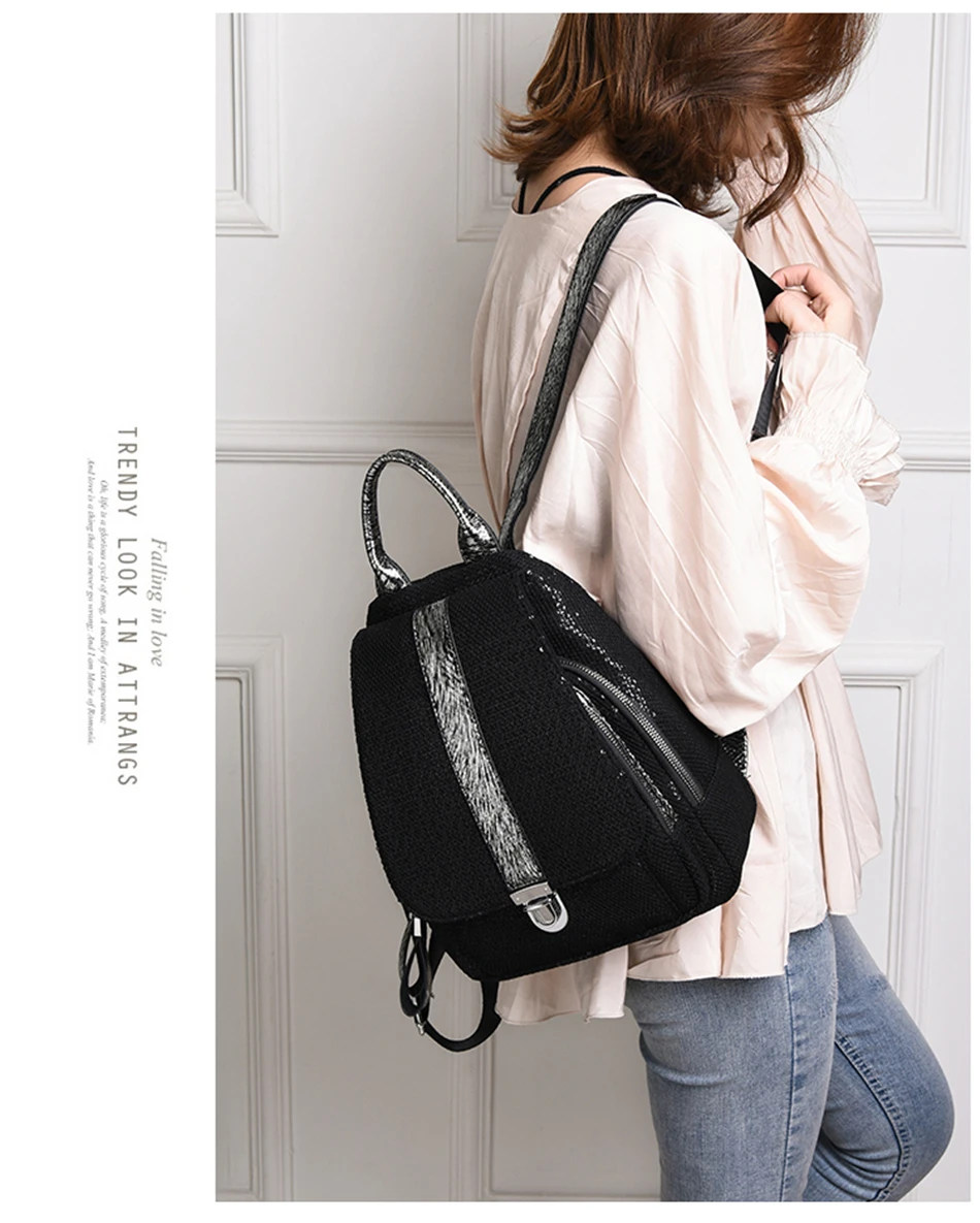 LONOOLISA, модный сетчатый женский рюкзак для девочек-подростков, черный рюкзак с замком для путешествий, Светоотражающая полоса, Sac A Dos Femme