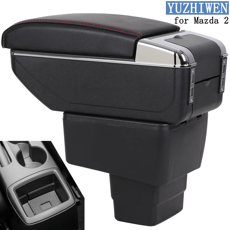 

For Mazda 2 Armrest Box Mazda 2 Universal Car Central Armrest Storage Box cup holder ashtray accessories double rise with 7 USB