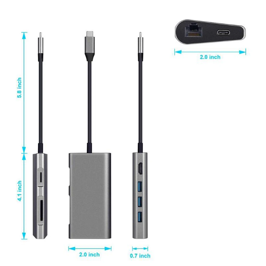 Адаптер type-c USB HD RJ45 порт конвертер карта памяти расширение высокоскоростной передачи USB3.0 концентратор 8 в 1