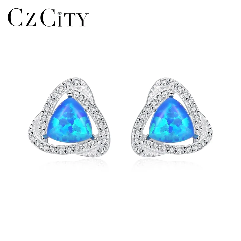 

CZCITY 925 Sterling Silver Luxury 6mm Fire Opal Stud Earrings for Women Blue/White/Green Brightly Earrings Fine Jewelry Brincos