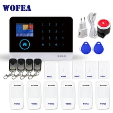 WOFEA Беспроводной Wi-Fi GSM сигнализация сенсор комплект SIM GSM домашняя RFID защита от взлома ЖК-дисплей сенсорный клавишный английский, русский, испанский