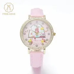 Мисс Кеке глина милый 3D мини-мир цветок часы женские Модные часы Relojes Mujer розовое платье женские кожаные Наручные часы 1060