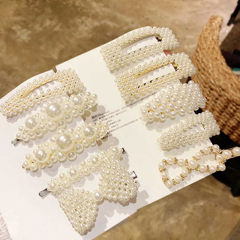 

New Elegant Geometric Rhinestone Pearl Alloy Hairpin For Women And Girls Hair Clips Headband Headwear Barrettes Hair Accessories