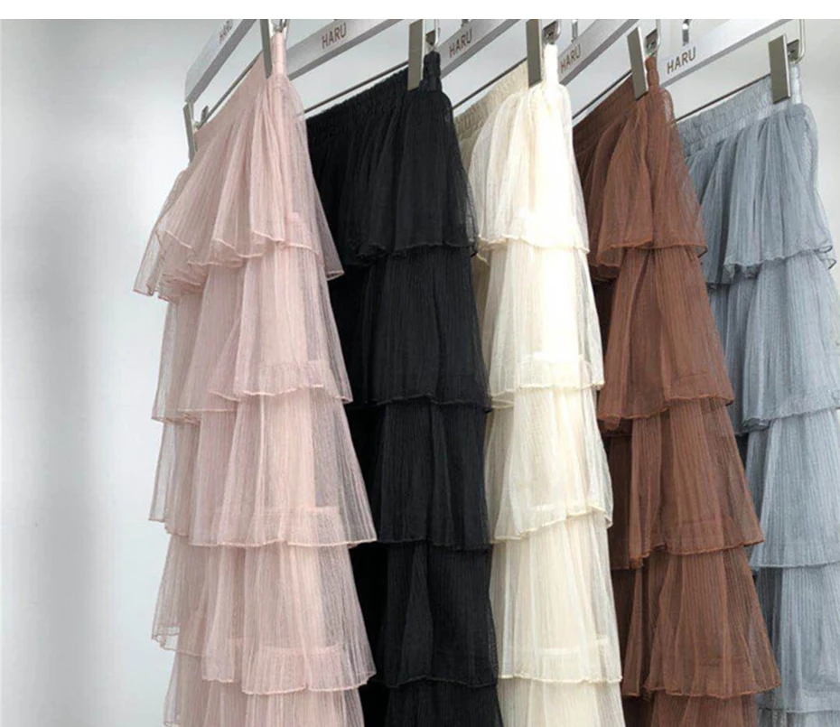 Surmiitro, длинная, для взрослых, Тюлевая юбка, женская,, летняя, новая, Корейская, плиссированная, элегантная, высокая талия, юбка макси, трапециевидная, розовая, черная, юбка от солнца