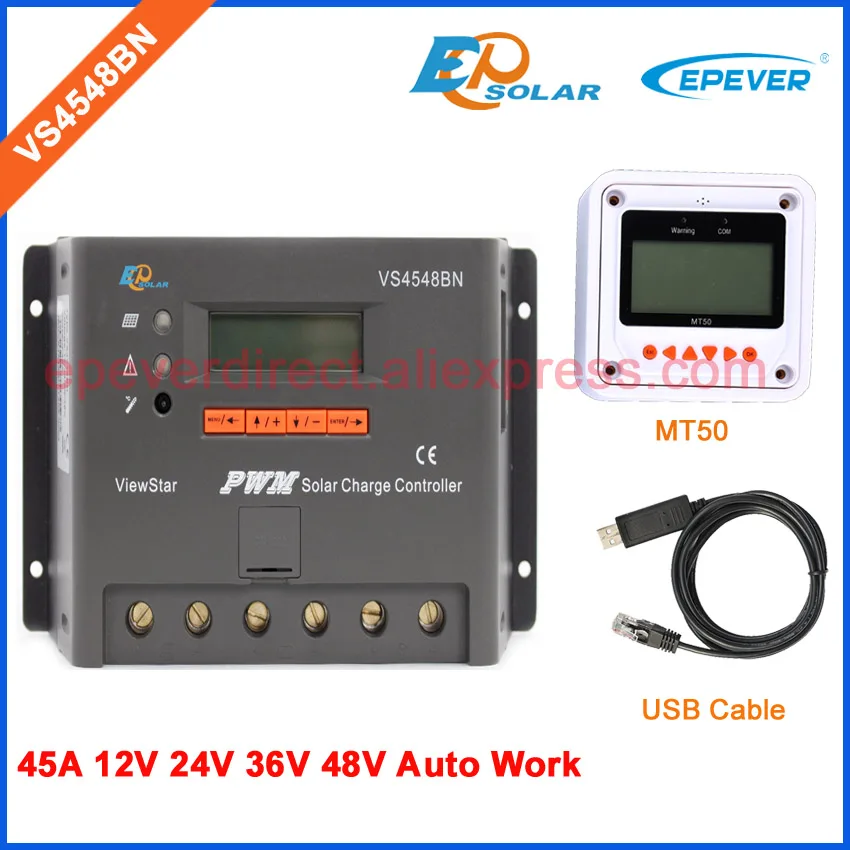 

White MT50 remote meter and USB communication cable solar45A 45amp battery charging controller VS4548BN