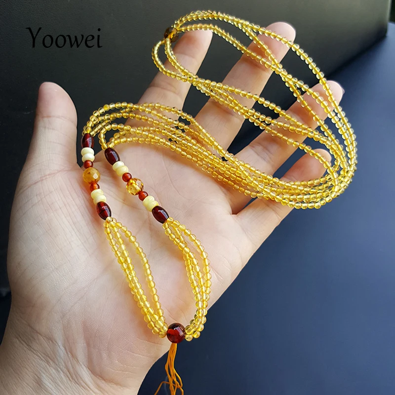 

Yoowei Natural Amber Necklace 3mm Round Minimalist Seed Beaded Layering Modern Necklace Bridesmaid Gift Amber Jewelry for Her