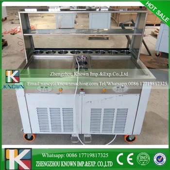 

2 square pans with 11 topping pans Fry Ice Pan Maker Fried Ice Cream Machine Ice Cream Roll Making Machine
