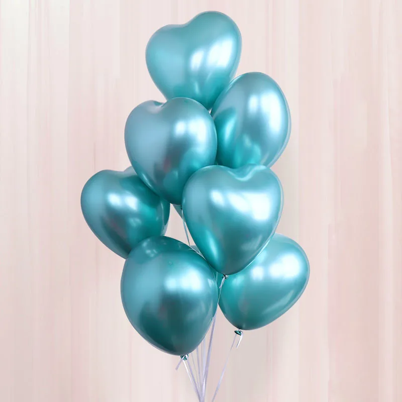 10pcs/lot 12inch Heart Glossy Metal Latex Balloons Thick Metallic Ballon Inflatable Air Globos Valentine's Day Party Decorations - Color: Green