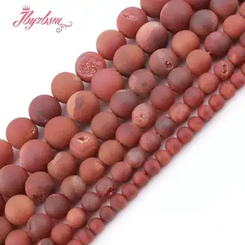 

8,10,12,14mm Round Metallic Coated Druzy Dark Pink Agates Stone Beads For DIY Necklace Bracelets Jewelry Making 15"Free Shipping