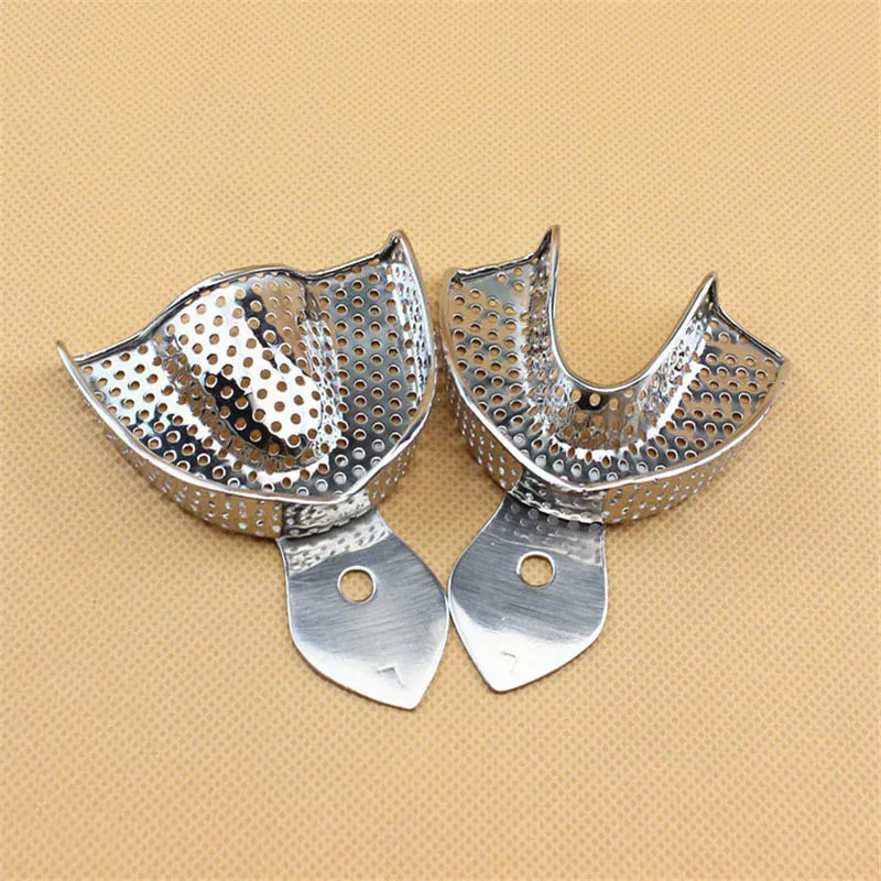 10pcs/Set Stainless Steel Dental Impression Tray Autoclavable Upper Lower Teeth Tray Denture Instrument Trays Dentist Tools