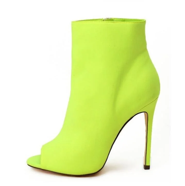 

Hot Selling High Heel Ankle Boots Neon Yellow Red Fuchsia Black Suede Rubber Boots Women Peep Toe Slip-on Women High Boots
