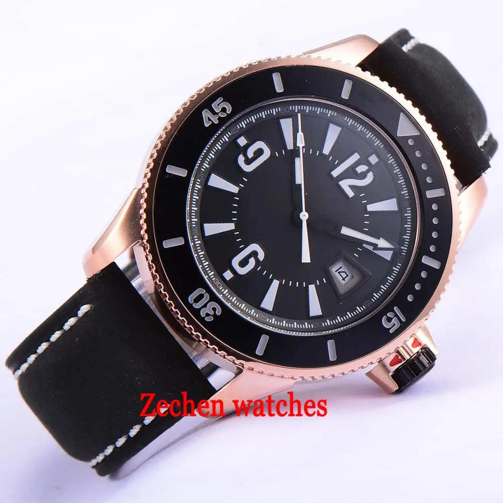

43mm BLIGER mens watch miyota movement black white dial auto date ceramic bezel 21 jewels miyota automatic mens watch