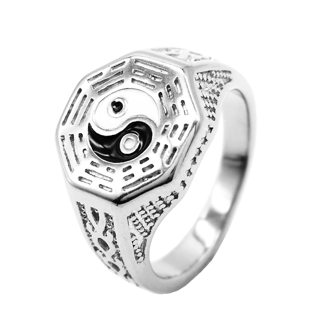 Men Vintage 316L Stainless Steel Eight Diagrams Tai Chi Ring Band  Eight Trigrams Wedding JewelryUS Size 7 - 13