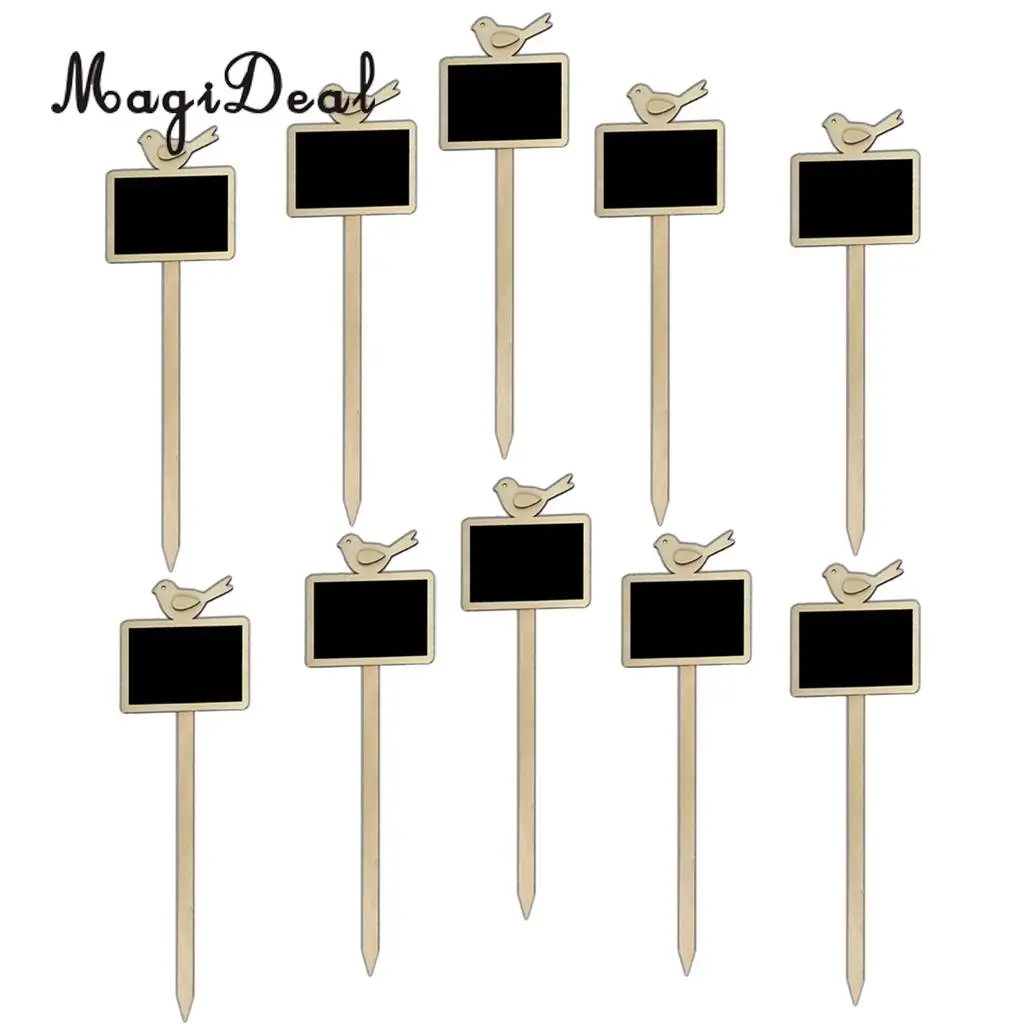 10pcs Bird Design Wooden Blackboard Chalkboard with Stick Flower Plant Pot Label Tag Sign