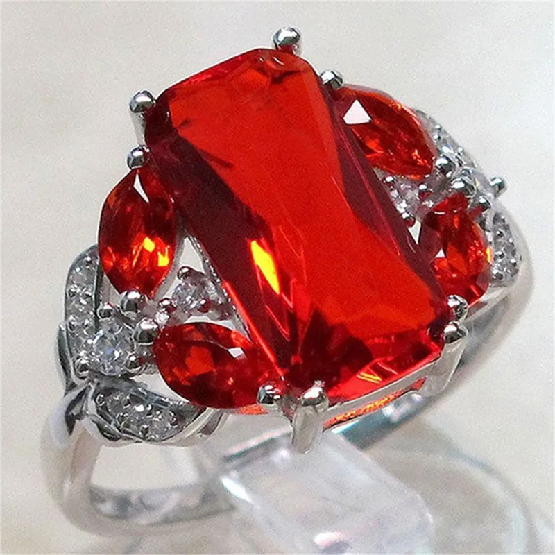 

Luxury Ruby agate 6 ct Big Red Square Cut Shining AAA Zircon Ring With Large CZ Stones Ring For Women Fashion Jewelry Rings