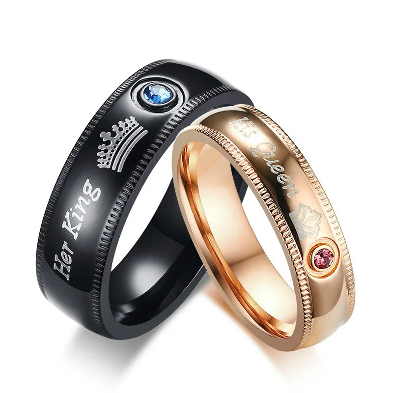 cheap Couple Rings Her King His Queen Wedding Jewelry For Men Women Stainless Steel With Cubic Zirconia Engagement Gift