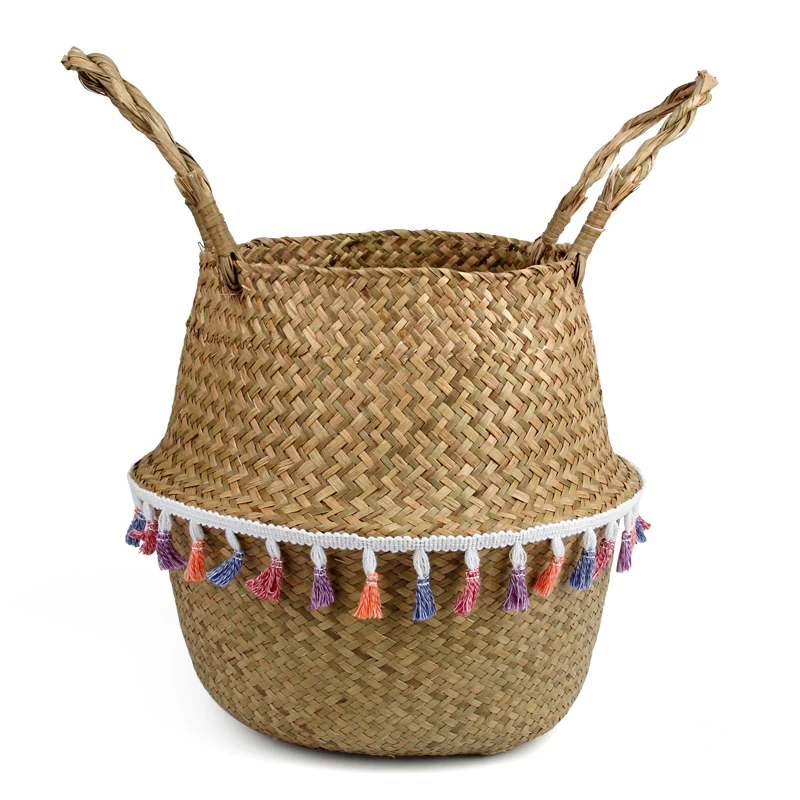 Seagrass Wickerwork Basket Rattan Foldable Hanging Flower Pot Planter Woven Dirty Laundry Hamper Storage Home Decor | Дом и сад