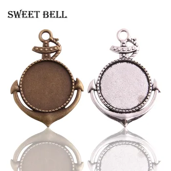 

15 pcs/lot Antique Bronze Alloy Anchor Blanks 36*50mm(Fit 25mm Diy) Round Pendant Setting Cabochon Pendant Settings Charms 6B971