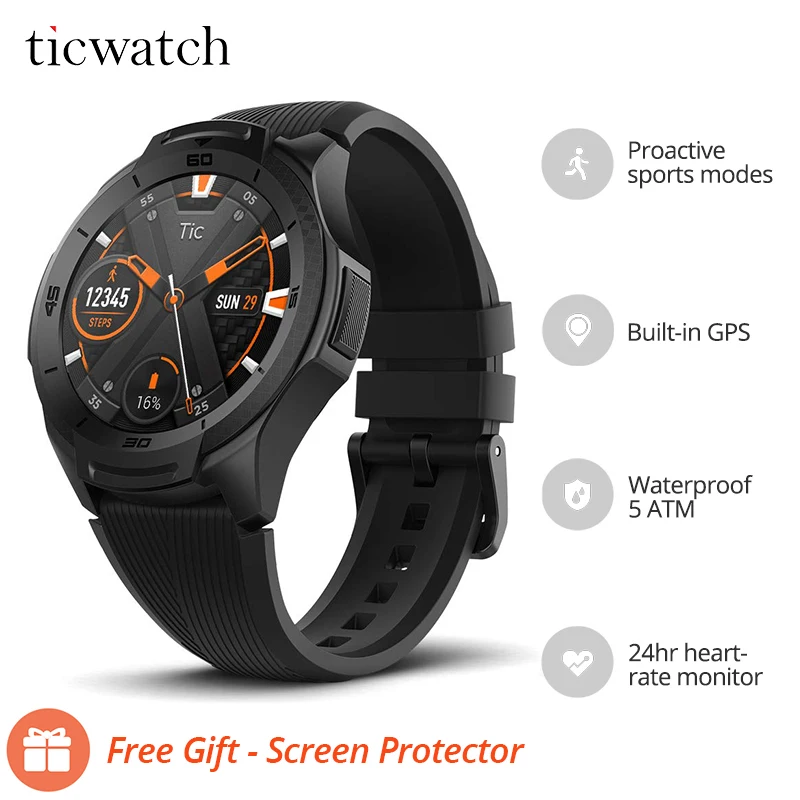 

Ticwatch S2 SmartWatch Bluetooth GPS Watch Waterproof 5 ATM 24hr Heart-rate Monitor Proactive Running Tracking Fitness Assistant