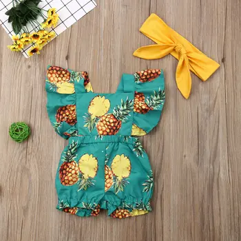 

Baby Girl Shortsleeves Romper Jumpsuit + Headwear Set