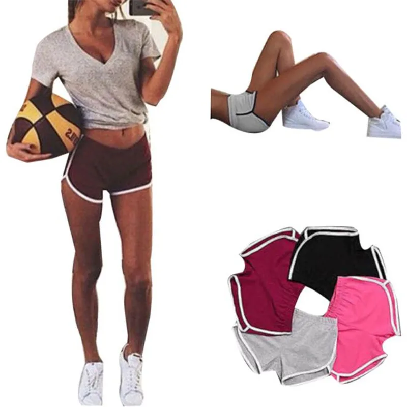 

2019 Korean Street Style New Summer Solid Color Women Sports Shorts Harajuku Gym Workout Mid Elastic Waistband Skinny Short