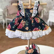 3 шт., летнее кружевное платье принцессы с цветочным рисунком для девочек винтажное испанское платье вечернее платье Лолита для девочек, Повседневное платье со штанами из хлопка