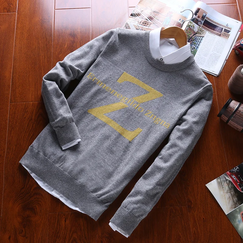 

Men's Casual Pullover O-Neck Sweater Long Sleeved Letter Style Pullover Sweater 2019 Autumn For Homme Brand Knitting Clothes