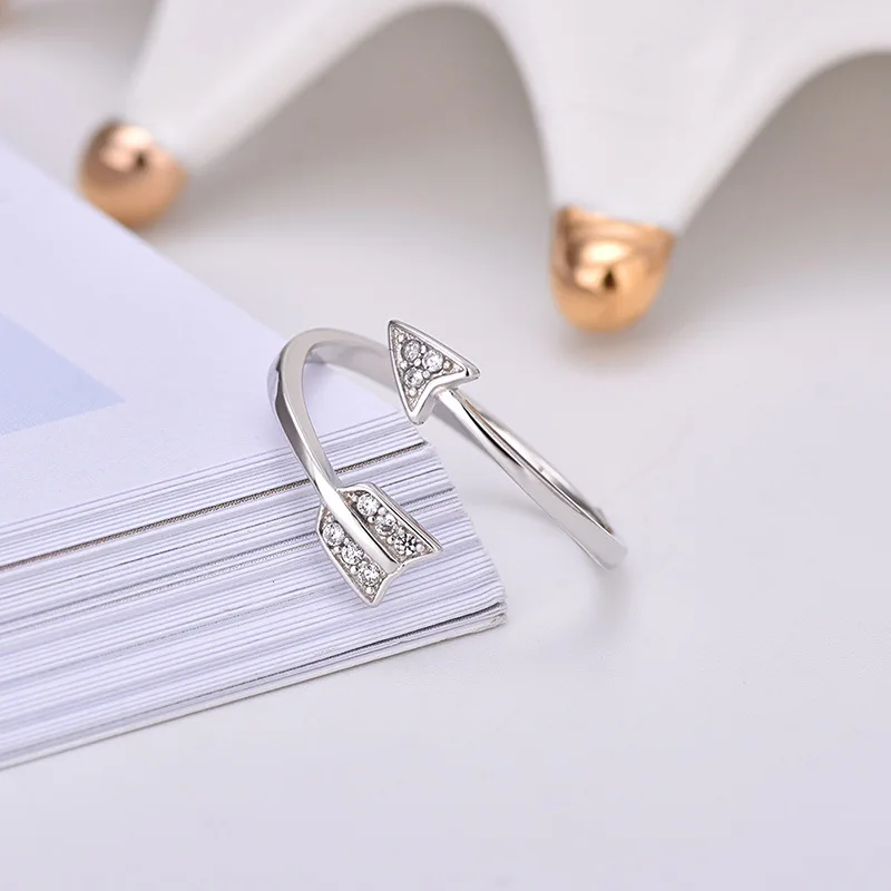 Buyee 925 Sterling Silver Fashion Ring Finger Light Zircon Contracted Cupid's Arrows Ring for Woman Party Fine Jewelry Circle 5