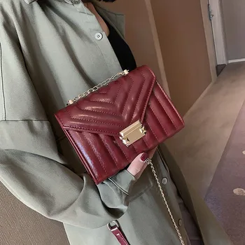 

Solid Color Strip Female Square Bag 2019 New High Quality PU Leather Women's Designer Handbag Lock Chain Shoulder Messenger bags