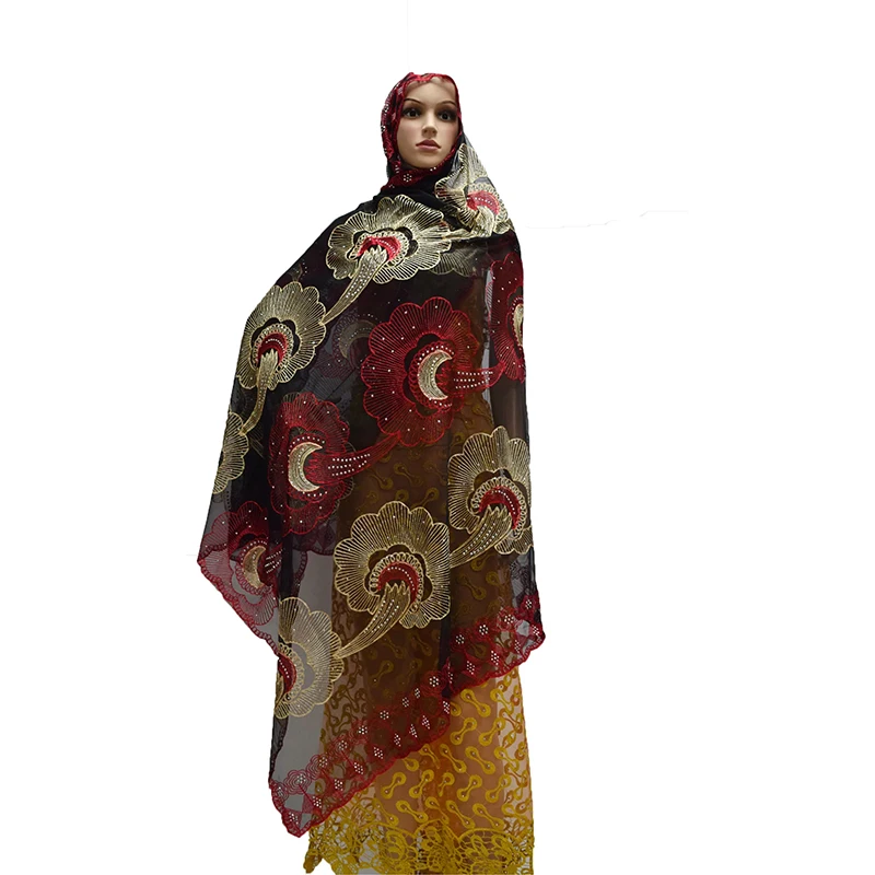 

African women scarf,Muslim women embroidery net scarf ,2019 New multifunctional scarf for pashmina/shawls/wraps