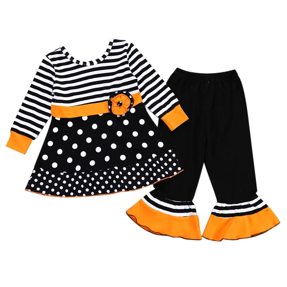 Одежда для новорожденных; зимние топы в полоску и горошек для маленьких девочек; платья; штаны; костюм на Хэллоуин; комплект одежды; roupa de bebe