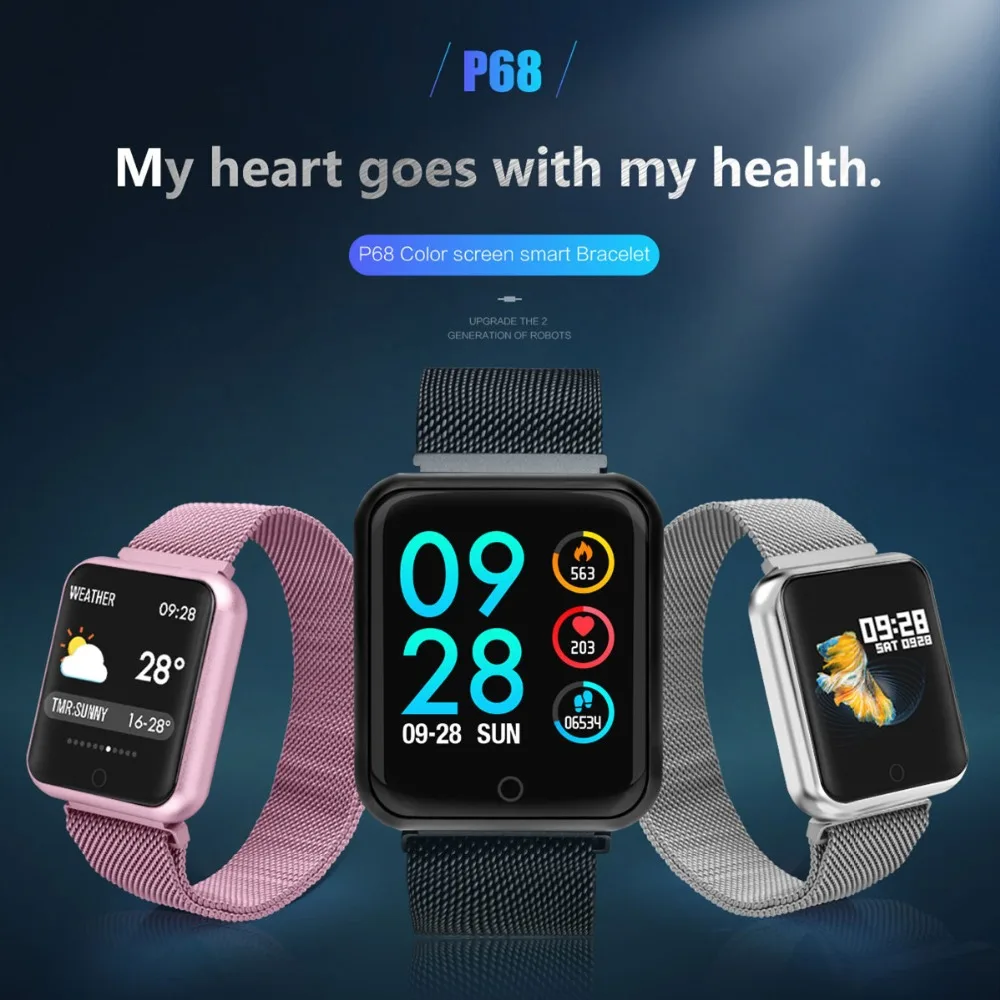 

P68 IP68 Waterproof Heart rate moniter smart band smart wristband long time Standby Time Brand New Sports Smart Watch Bracelet