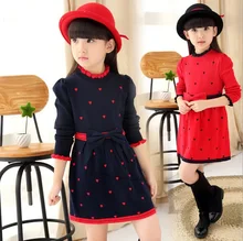 Long Sleeve Baby Girls Knit Wool Blend Dress Dresses For Spring Fille children Girl Slim Round